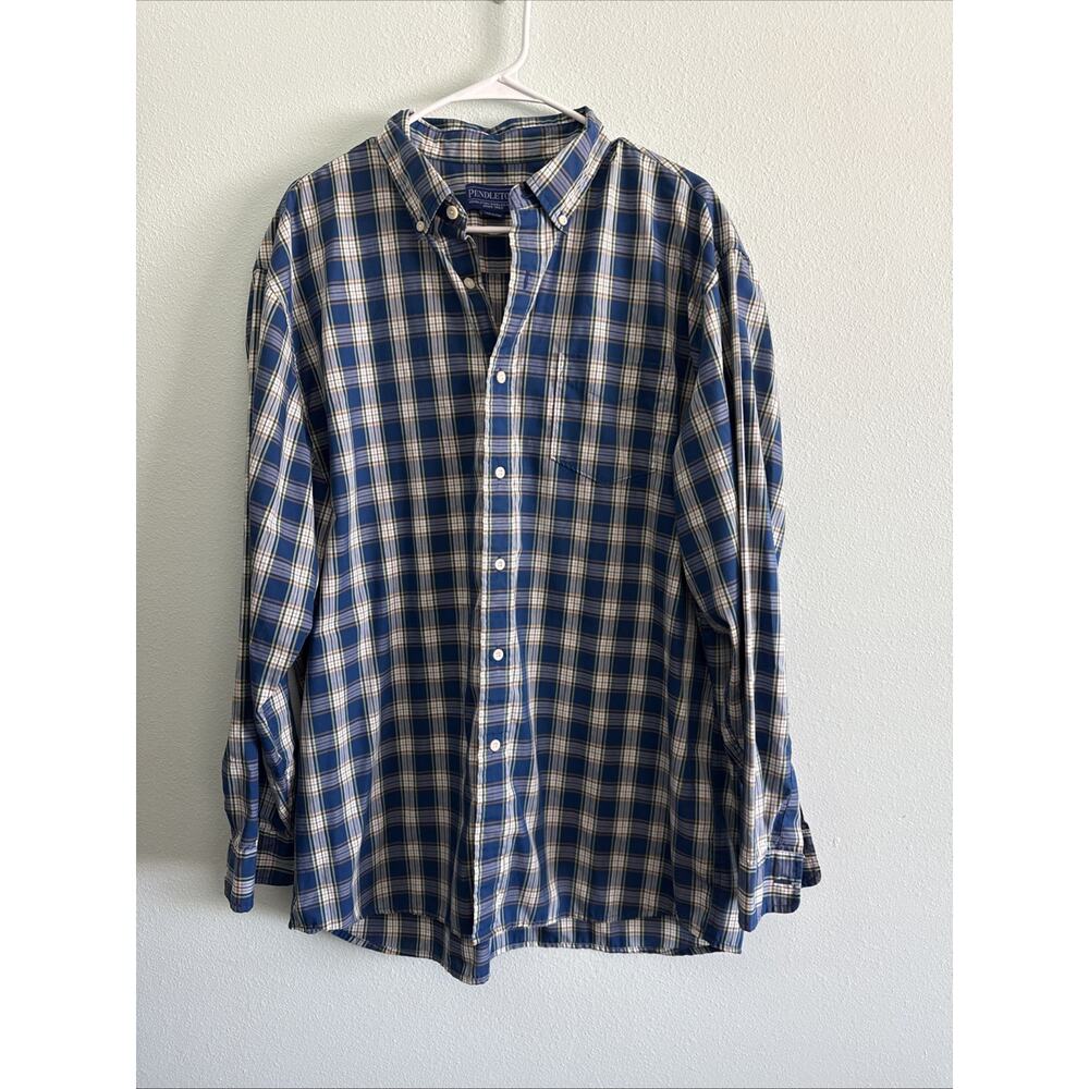 Pendleton Long Sleeve Button up Plaid Shirt Navy/Green 100% cotton Mens‎ XL